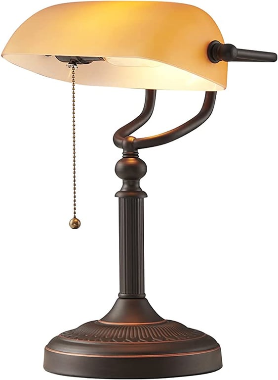 Newrays Matted Orange Glass Bankers Desk Lamp with Pull Chain Switch Plug in Fixture