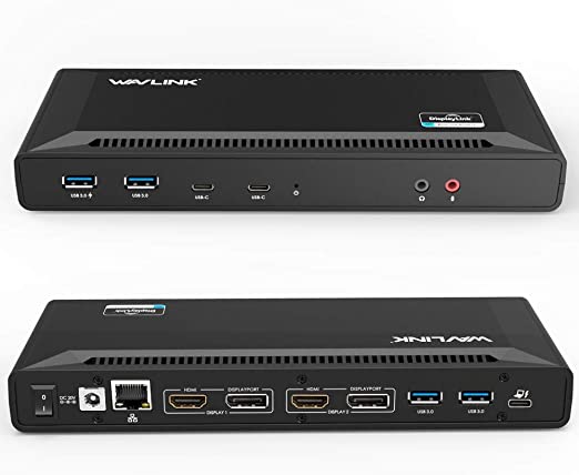 WAVLINK USB C Universal Docking Station with 100W Power Delivery, Dual 4K@60Hz & Single 5K@60Hz,Displaylink Dock with 2xDisplay Port1.2,2xHDMI2.0, 6xUSB3.0 Port, Gigabit Ethernet-Upgraded Version