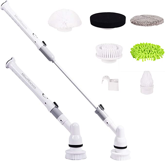 Electric Spin Scrubber 1.0, Cordless 360 Rotation Bathroom Cleaner, with AU Power Battery Charger, 6 Replaceable Cleaning Brush Heads and Adjustable Extension Handle, for Cleaning Tub,Bathtub,Kitchen