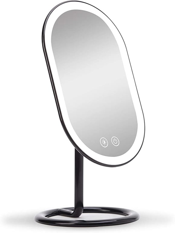 Fancii LED Makeup Mirror with 3 Dimmable Light Settings, Cordless & Rechargeable - Illuminated Tabletop Vanity Mirror, Dual Magnification - Vera (Obsidian)