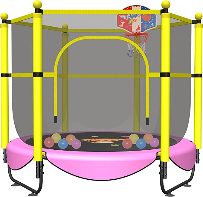 VGMiu 60" Trampoline for Kids, 5 FT Indoor & Outdoor Small Toddler Trampoline with Basketball Hoop, Safety Enclosure, Baby Trampoline Toys, Birthday Gifts for Kids, Gifts for Boy and Girl, Age 1-8