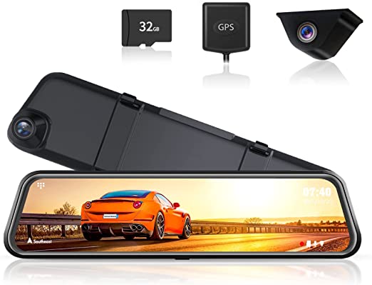 WOLFBOX 2.5K Mirror Dash Cam for Car, 12" Full Touch Screen Rear View Mirror Camera with Waterproof Backup Camera, Dual Dash Cam Front and Rear for Car, Rearview Mirror Cameras with Ultra Night Vision