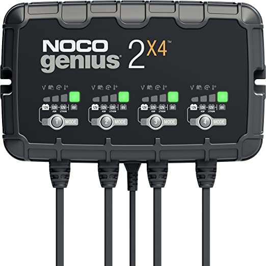 NOCO GENIUS2X4, 4-Bank, 8A (2A/Bank) Fully-Automatic Smart Charger, 6V and 12V Automotive Car Battery Charger, Battery Maintainer, Trickle Charger and Battery Desulfator with Temperature Compensation