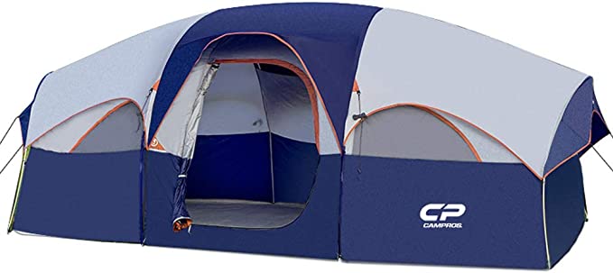 CAMPROS Tent-8-Person-Camping-Tents, Waterproof Windproof Family Tent, 5 Large Mesh Windows, Double Layer, Divided Curtain for Separated Room, Portable with Carry Bag, for All Seasons - Updated