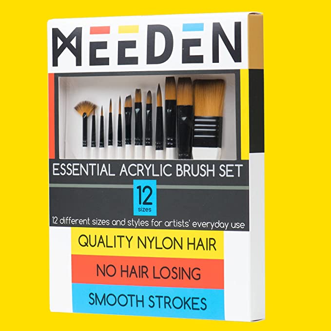 MEEDEN 12 Pcs Acrylic Paint Brushes Set, Artist Painting Brush,Soft Nylon Hair with Pearl White Grip in Carrying Case, Professional Art paintbrushes, Perfect for Acrylic, Gouache, Canvas Boards, Rock