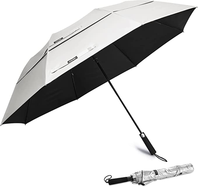 G4Free Compact Golf Umbrella 58-inch Large Umbrella Windproof Double Canopy Vented Automatic Open Travel Umbrella Collapsible Folding Umbrellas Women Men