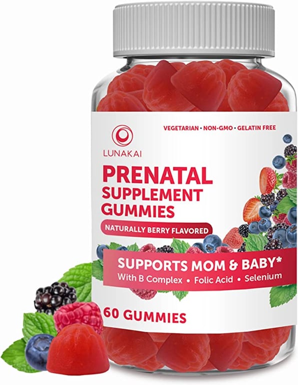 Prenatal Vitamins Gummies for Women with Iron and Folic Acid, Chewable Multivitamin Gummy Without Corn Syrup 30 Day Supply