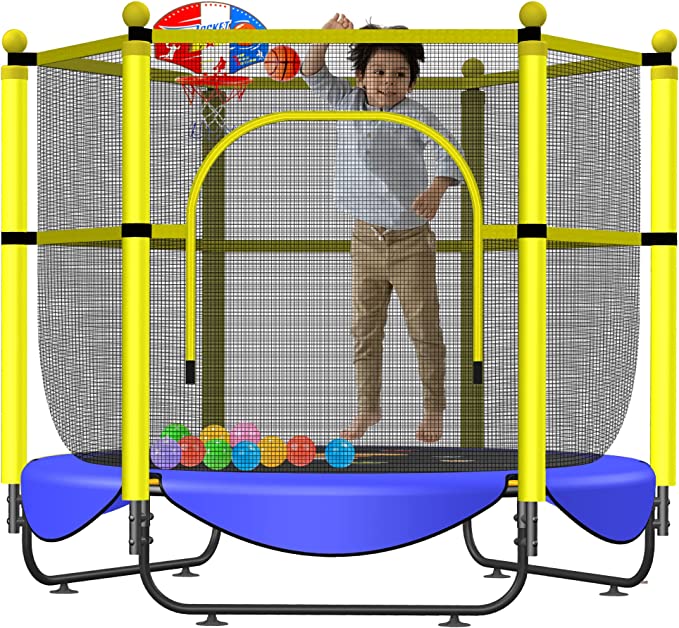 60" Trampoline for Kids, 5 FT Indoor Outdoor Toddler Baby Trampoline with Safety Enclosure Net, Small Trampoline Birthday Gifts for Kids, Gifts for Boy and Girl, Age 1-8