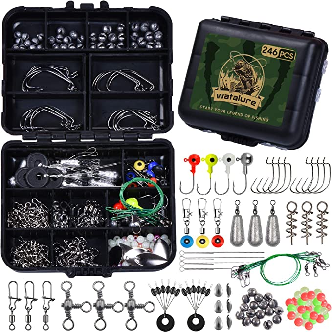 Fishing Accessories Equipment Kit Rig Set Including Sinker Bullet Weights,Fishing Swivels Snap,Sinker Slides,Jig Hook,Fishing Tackle Box for Bass Trout Freshwater Saltwater