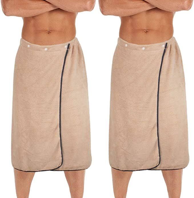 kilofly 2pc Men's Adjustable Shower Wrap Bath Towel with Snap Closure 27 x 55 inch