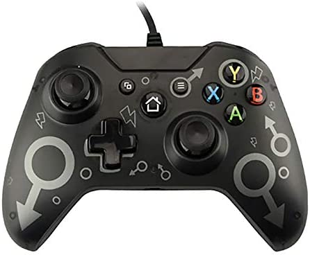 QUMOX Wired Xbox One Controller USB Game Controller for PC Gamepad Joystick with Dual Vibration Audio Function Compatible with Xbox One/One S/One X/One Elite/PC/Windows 7/8/10 (Black)