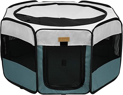 Akinerri Pet Playpen Portable Foldable Playpen for Dog/Cat/Puppy Exercise Kennel Dogs Cats Indoor/Outdoor Removable Mesh Shade Cover
