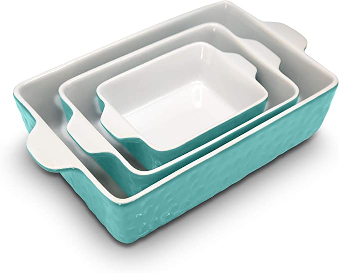 NutriChef 3Pcs. Nonstick Bakeware PFOA PFOS PTFE Tray Set w/Odor-Free Ceramic, 446°F Oven Microwave/Dishwasher Safe Rectangular Baking Pan, Aqua