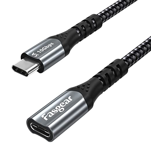 USB C Extension Cable 50cm Fasgear USB 3.2 Gen 2x1 Type C Male to Female Extender Cord Adapter Compatible for Thunderbolt 3/4 Mac Book Pro/Galaxy S22/iPad Mini/Switch/Pixel 6 Pro (1.6ft Black)