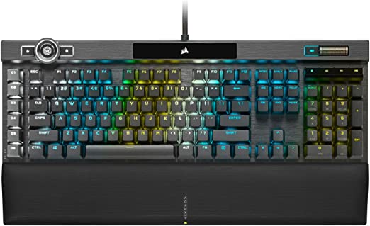 Corsair K100 RGB Mechanical Gaming Keyboard (Cherry MX Speed Keyswitches: Linear and Rapid, Per-Key Backlighting, Leatherette Palm Rest, Elgato Stream Deck Integration, QWERTY) Black (CH-912A014-NA)
