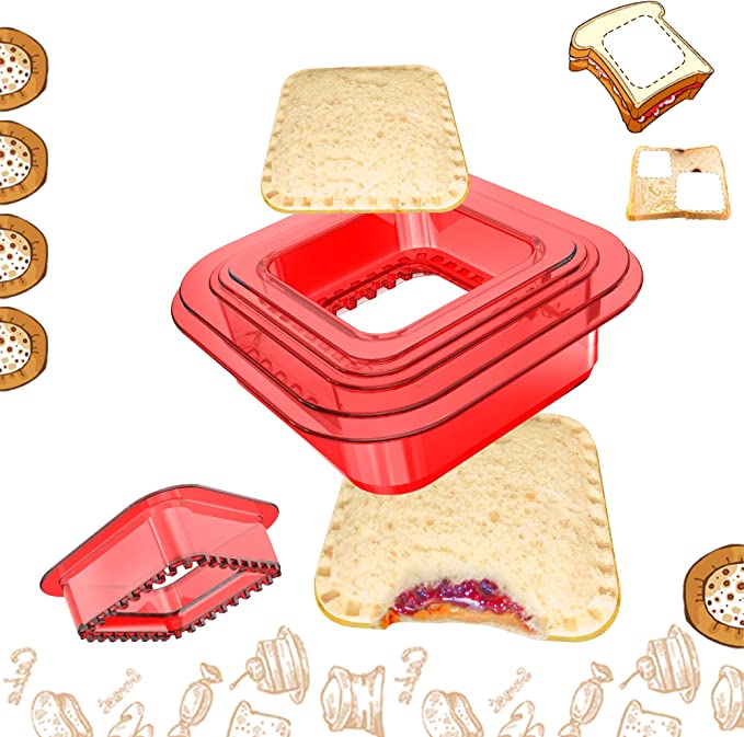 Tribe Glare Decruster Bread Sandwich Maker mold-Uncrustables Sandwich Cutter for Kids - Sandwich Cutter Sealer and DIY cookie cutter Lunch Lunchbox and Bento Box of Childrens Boys Girls (Red-sq)