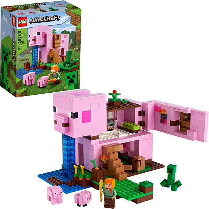 LEGO Minecraft The Pig House 21170 Minecraft Toy Featuring Alex, a Creeper and a House Shaped Like a Giant Pig, New 2021 (490 Pieces)