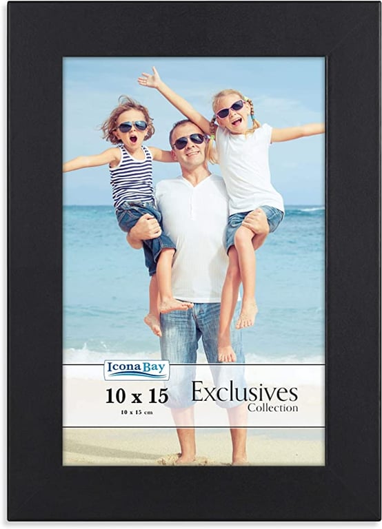 Icona Bay 4 x 6 Inch (10 x 15 cm), Black Picture Frame, Sturdy Wood Composite Photo Frame 10x15, Sleek Design, Table Top or Wall Mount, Exclusives Collection