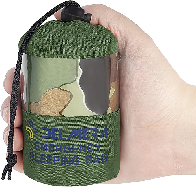 Delmera Emergency Survival Sleeping Bag, Lightweight Waterproof Thermal Emergency Blanket, Bivy Sack with Portable Drawstring Bag for Outdoor Adventure, Camping, Hiking