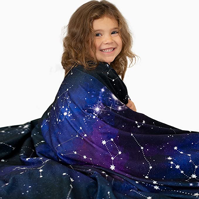 Lalaby Weighted Blanket for Kids (7lbs) - Bamboo and Minky Reversible Cover 41x60 for a Child 60-80 lbs - Cooling Heavy 100% Cotton Kids Weighted Blanket - Washable Cover (Galaxy Print)