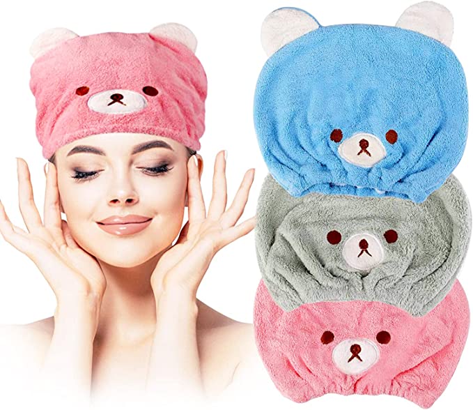 Lamoutor 3Pcs Hair Drying Towel for Kids Girls Soft Absorbent Kids Dry Hair Cap Kids Hair Towel Wrap Head Towel Wraps for Kids