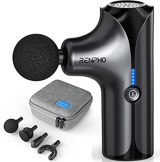 Mini Massage Gun, RENPHO Deep Tissue Percussion Muscle Massager Handheld Electric Massager for Athletes with 4 Heads and 5 Modes, Portable Size, Long Battery Life, Black
