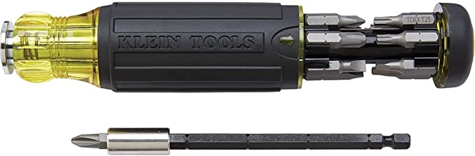 Klein Tools 32303 Multi-Bit Screwdriver/Nut Driver, Impact Rated 14-in-1 Magnetic Screwdriver Set Phillips, Slotted, Square, Combo, Torx