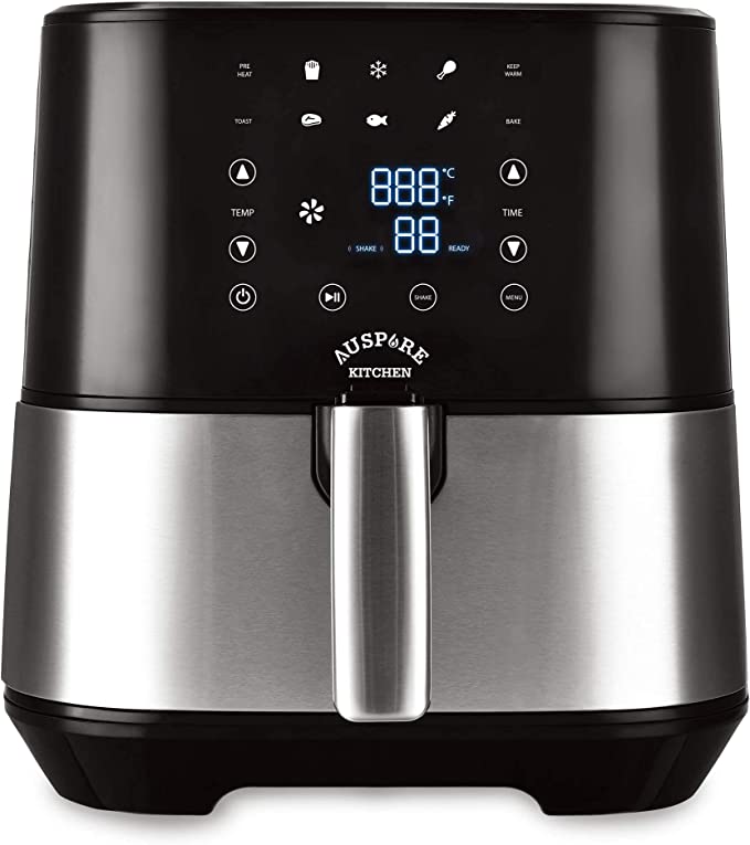 Auspure Kitchen Premium Digital Air Fryer, Stainless Steel 3.5L Capacity, Touchscreen with 10 Presets (Unique 100 Recipes including Aussie favorite Recipes), Keep Warm Option, Shake Reminder, Customizing Presets Using Time and Temp, Instant, Crispy and 95% low-Fat cooking result, Easy Cleaning & Dishwasher Safe Basket, PFOA-free and BPA-free, 2-Yr Warranty, Aus-Fry350 Black
