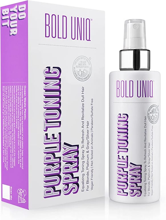 Blonde Toner Spray. Purple Leave In Toning Hair Treatment to Remove Brassy Surface Tones in Blonde, Platinum & Gray/Silver Hair. Paraben & Sulfate Free-PETA Approved Cruelty-free.