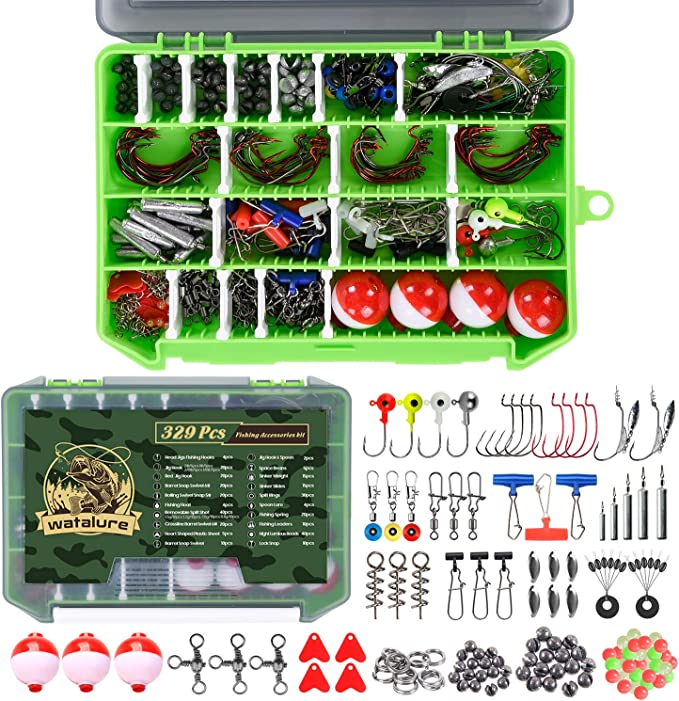 Fishing Accessories Equipment Kit Rig Set Including Sinker Bullet Weights,Fishing Swivels Snap,Sinker Slides,Jig Hook,Fishing Tackle Box for Bass Trout Freshwater Saltwater
