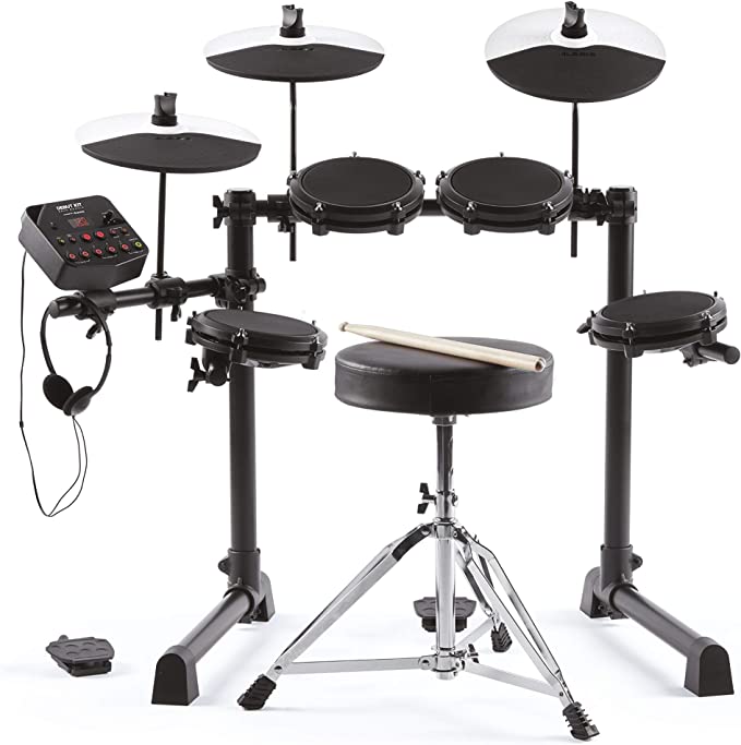 Alesis Debut Kit – Kids Drum Kit With 4 Mesh Electronic Drum Set Pads, 120 Sounds, 60 Lessons, Drum Stool, Drum Sticks, Drum Key and Headphones