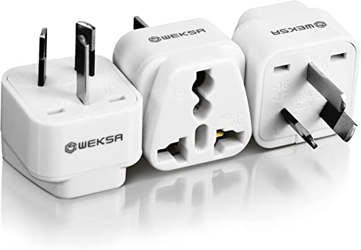 WEKSA Premium Travel Adapter with Universal Input, US, UK to Australia 3 Pin Power Plug with Safety Grounded Pin, White Type I AU Adaptor (Pack of 3)