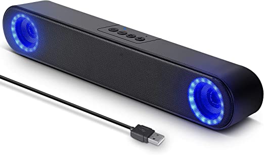 LENRUE Computer Speakers, USB Powered PC Speakers for Desktop Computer Laptop, iMac, Tablet, PS with LED Lights, Plug and Play (USB-Black)