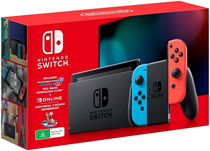 Nintendo Switch Console [Neon Blue/Red] with Mario Kart 8 Deluxe + Switch Online 3 Month Bundle