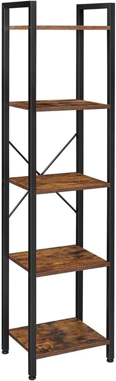 Vasagle ALINRU Bookshelf, 5-Tier Storage Rack with Steel Frame, for Living Room, Office, Study, Hallway, Industrial Style, Rustic Brown and Black
