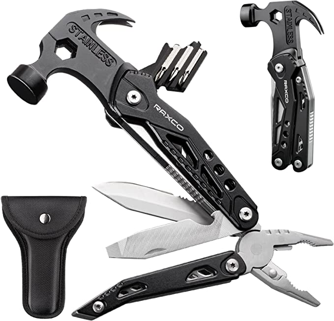 RAXCO Multitool Hammer Claw Hammer Multi Tool with Screwdrivers, Multitool Pocket Pincers, New Year & Birthday & Father Day gift (Black)