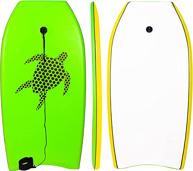 Loggerhead Beach Bodyboard with Wrist Leash - Lightweight EPS Core - XPE Foam Deck and HDPE Slick Bottom for Comfort, Speed and Maneuverability - Ideal for Kids and Beginners - 3 sizes 33", 37" & 41"