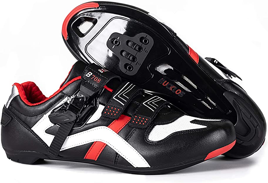 BUCKLOS Cycling Shoes Mens Compatible with Peloton Indoor Outdoor Biking Shoes Precise Buckle Strap fit Spinning Shoes Bicycle Sneakers for SPD Look Delta Lock Pedal