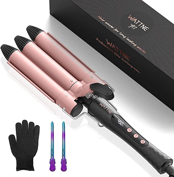 3 Barrel Curling Iron - Professional Tourmaline Ceramic 25mm Hair Curler Wand Fast Heating Anti-scalding Hair Waver Crimper,Adjustable Temperature with LCD Display Hot Roller
