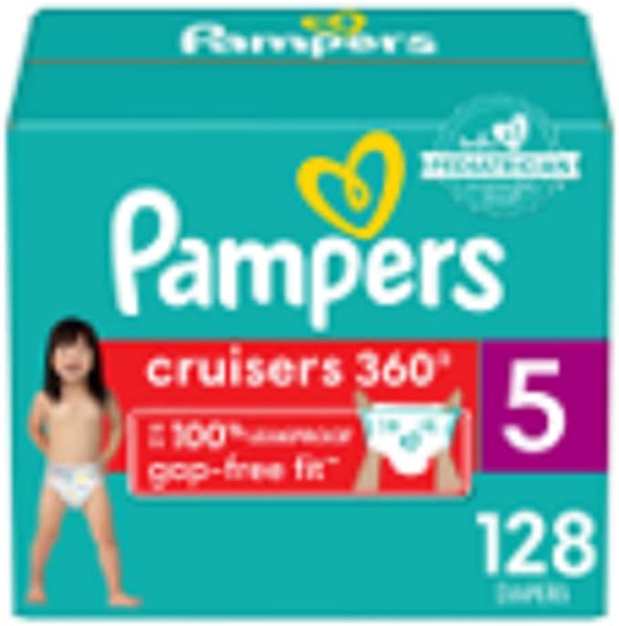 Diapers Size 5, 128 Count - Pampers Pull On Cruisers 360° Fit Disposable Baby Diapers with Stretchy Waistband, Packaging & Prints May Vary
