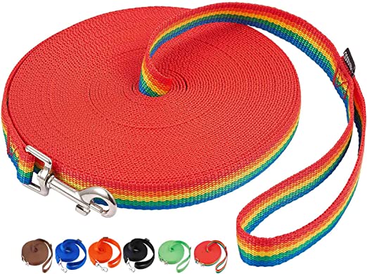 AmaGood Dog/Puppy Obedience Recall Training Agility Lead-15 ft 20 ft 30 ft 50 ft Long Leash-for Dog Training,Recall,Play,Safety,Camping (30 Feet, Rainbow)