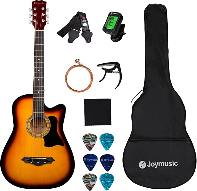 JOYMUSIC 6 String 38" Acoustic Guitar Kit,Sunburst,Gloss (JG-38C,3TS), Right