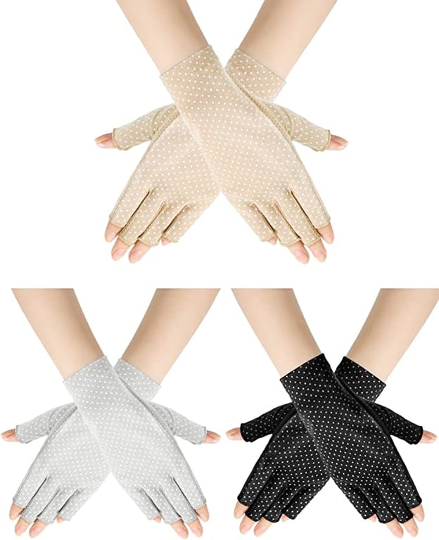 3 Pairs Sunblock Fingerless Gloves Non-slip UV Protection Driving Gloves Summer Outdoor Gloves for Women Girls