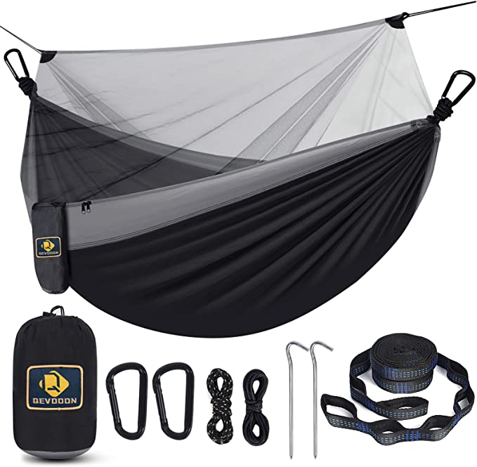 Camping Hammock with Net,Travel Portable Lightweight Hammocks with Tree Straps and Solid D-Shape Carabiners,Parachute Nylon Hammock for Outsides Backpacking Beach Backyard Patio Hiking