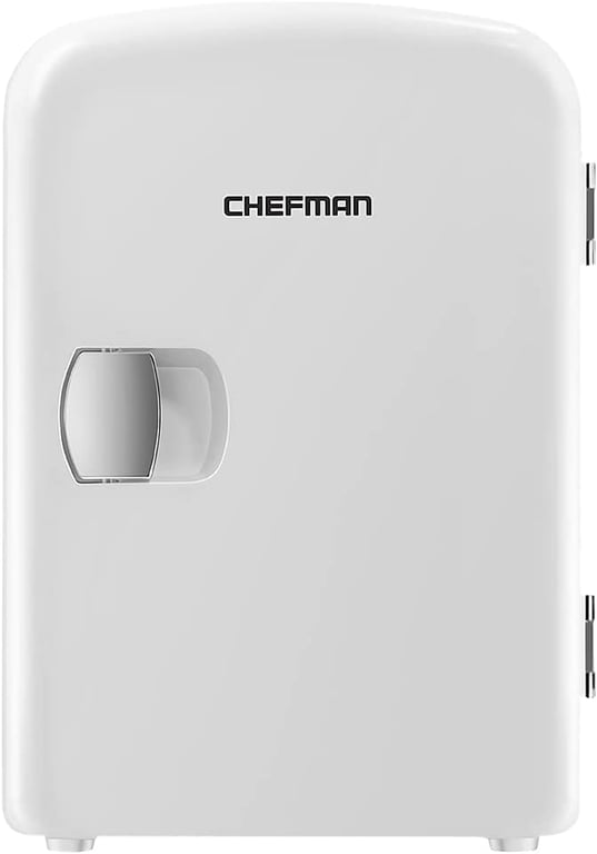 Chefman Portable White Personal Mini Fridge Cools Or Heats & Provides Compact Storage For Skincare, or 6 x 350-ml Cans W/a Lightweight 4-litre Capacity To Take On The Go
