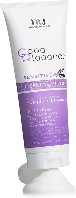 Good Riddance Sensitive Insect Repellent 100mL. Safe for Babies, Kids, Pregnancy and Sensitive Skin. Mosquito Repellent. As Effective as DEET Against Sandflies and Midges. DEET and Citronella Free. Clinically Proven.