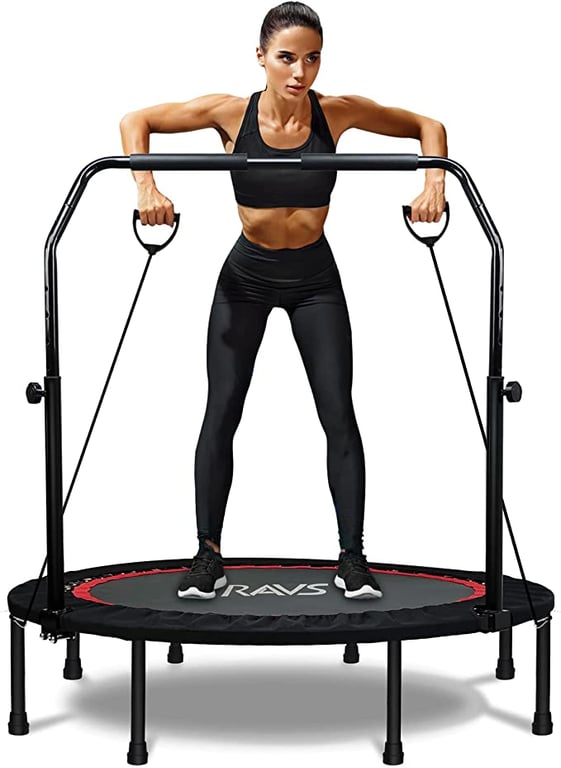 RAVS Mini Trampoline for Kids Adults 48" Foldable Fitness Rebounder Trampoline with Height Adjustable Handle - Exercise Trampoline Indoor Workout Max Load 440lbs