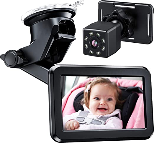 Itomoro Baby Car Mirror, Back Seat Baby Car Camera with HD Night Vision Function Car Mirror Display, Reusable Sucker Bracket, Wide View, 12V Cigarette Lighter, Easily Observe the Baby’s Move