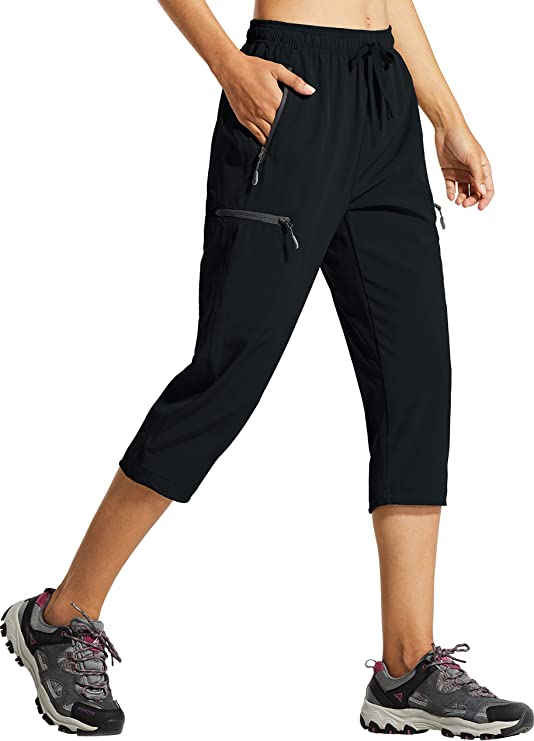 Libin Women's Cargo Hiking Pants Lightweight Quick Dry Capri Pants Athletic Workout Casual Outdoor Zipper Pockets