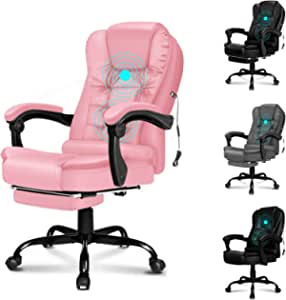 ALFORDSON Ergonomic Office Chair with Massage, Footrest and 150° Recline, PU Leather Executive Managerial Chair with SGS Listed Gas-Lift, Swivel Gaming Chair for Computer Task Desk, Max 150kg (Pink)